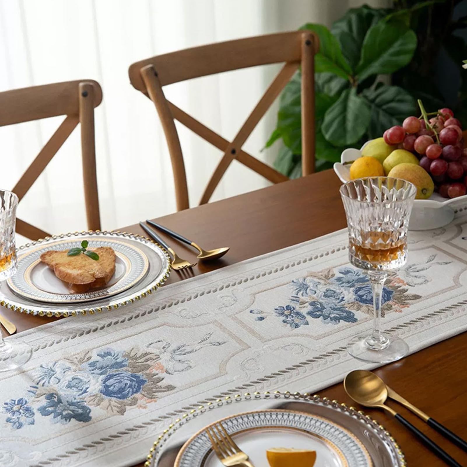 Luxus Tischläufer mit Multi-Quasten, Lange Elegante Stickerei Jacquard Tischläufer Kommode Schal für Esszimmer Party Bankett Couchtisch, Weiß, 32x300cm