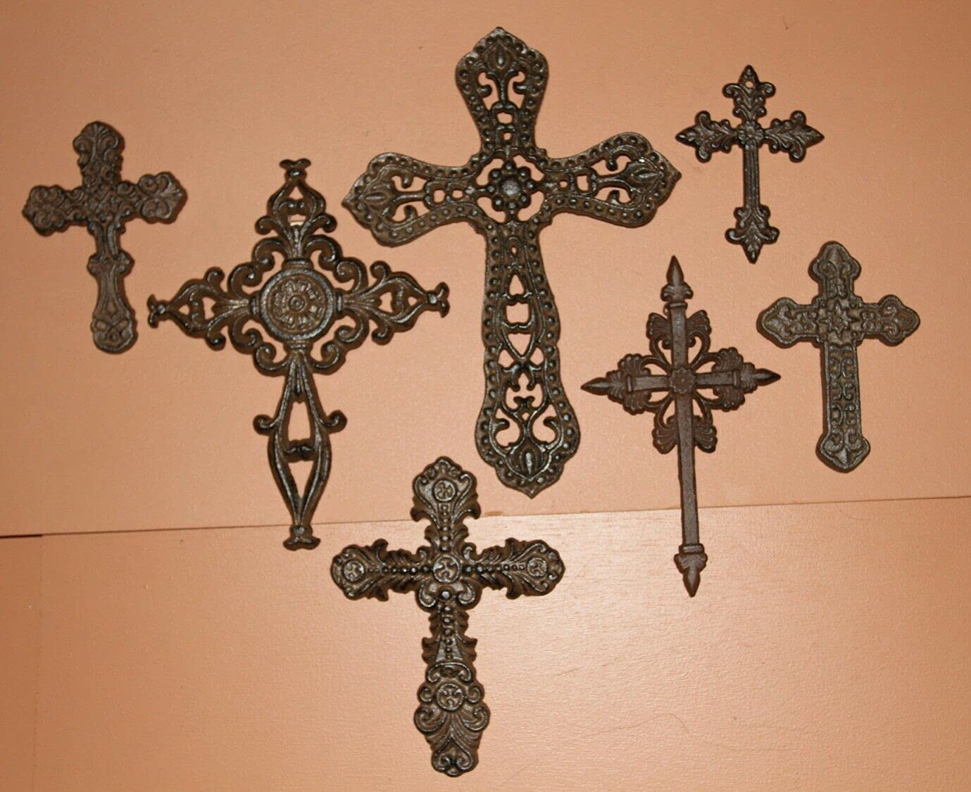 Southern Metal Old-World Cast Iron Wall Crosses Display Collection -Bundle of 7 Crosses - Unity