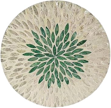 12 Inch Mother of Pearl Shell Placemat Plate, Round Table Decor | Mother of Pearl Shell Adds Texture & Table Protection for Dining Decor, Placemat Green Leaves