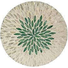 12 Inch Mother of Pearl Shell Placemat Plate, Round Table Decor | Mother of Pearl Shell Adds Texture & Table Protection for Dining Decor, Placemat Green Leaves