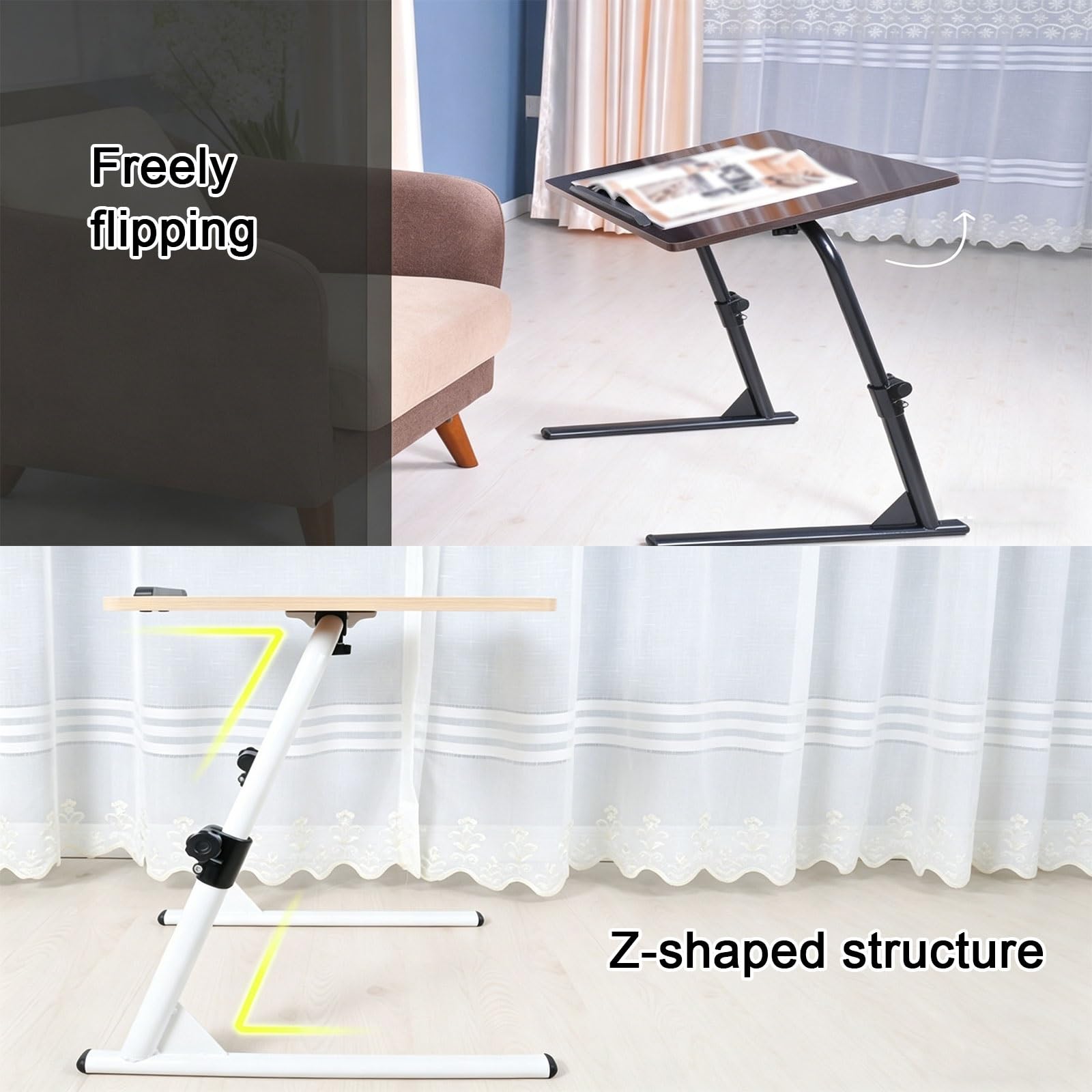 Mesa auxiliar de altura ajustable, mesita de noche plegable para laptop con tablero de mouse y tapón para dormitorio y sala de estar, diseño que ahorra espacio, perfecta para estudiar y leer