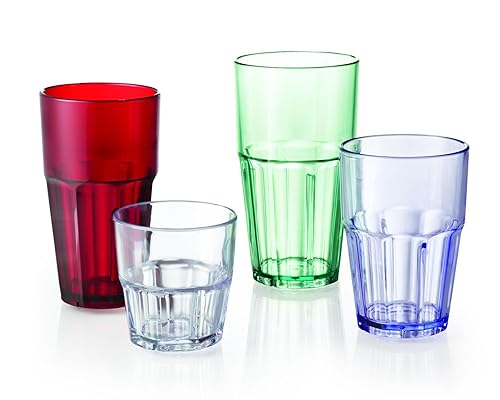 Miniatura 5 de G.E.T. 9909-1-R-EC - Vaso de plástico facetado inastillable, resistente, 9 onzas, color rojo (juego de 4)