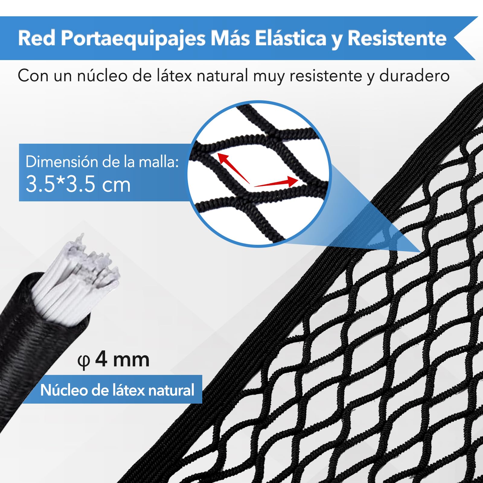 Red Elástica Para Equipaje De Coche - 1.2x1.2 M (Extensible Hasta 2.1x2.1 M), Con 8 Ganchos De Acero, Para Maletero De SUV O Furgoneta