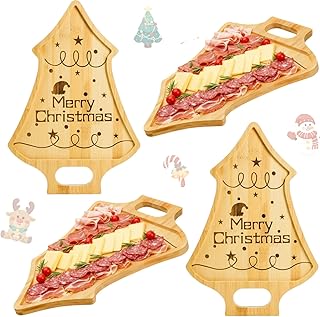 2 Pack Christmas Charcuterie Board, Bamboo Christmas Tree Cutting Chopping Board with Handle, Cheese Board Serving Platters for Party Snack Vegetable Fruit Salad Xmas Gifts, 15.7" x 11" x 0.6"