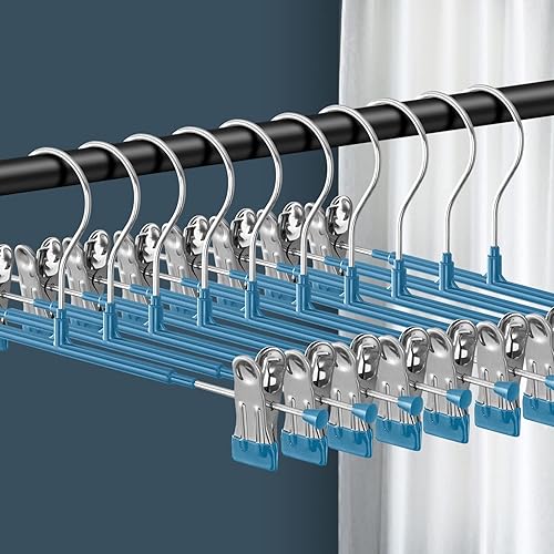 Bumodel Paquete de 20 perchas de falda de pantalones resistentes de 12 pulgadas con clip cubierta de goma de metal azul antideslizante para mujer