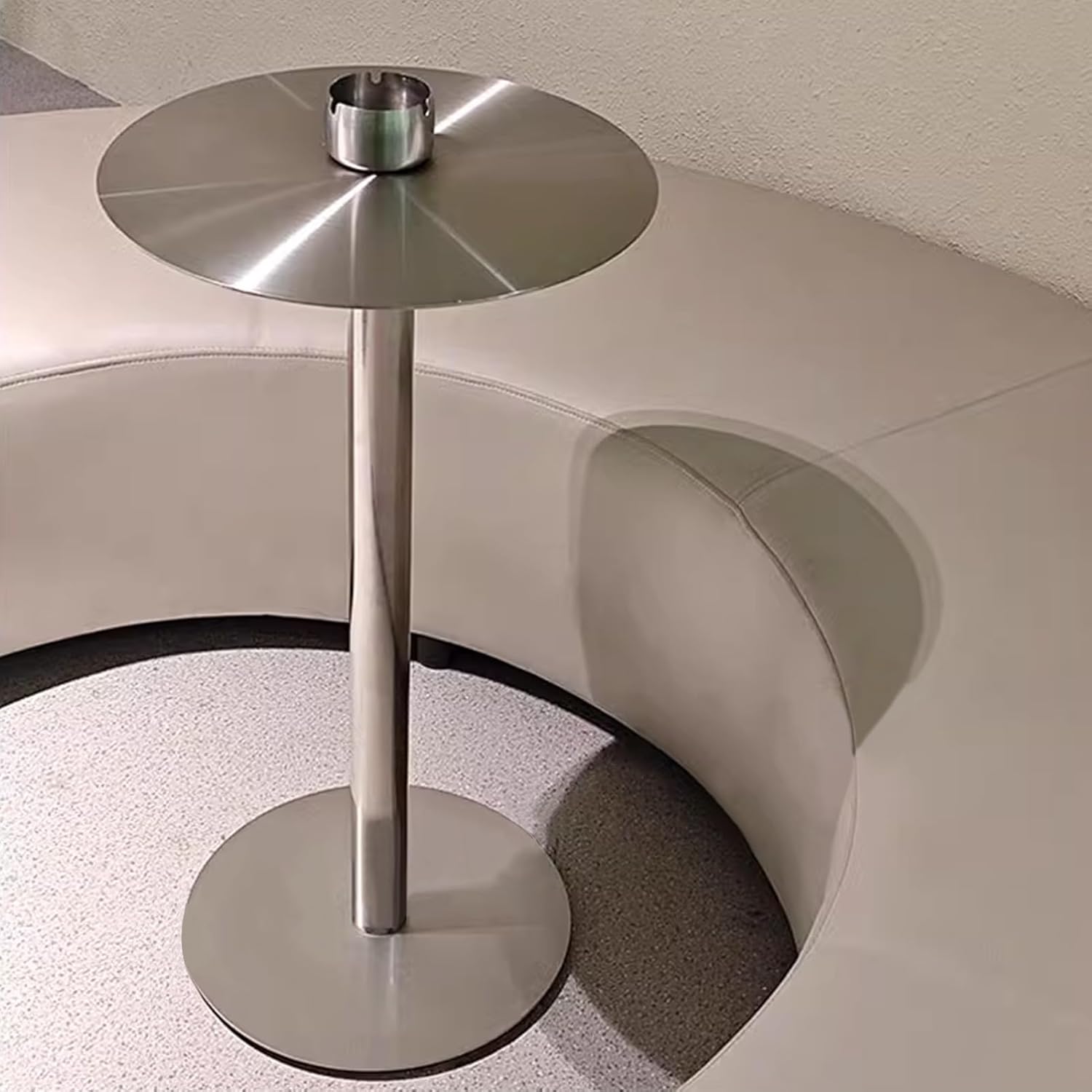 Round Dining Table with Stainless Steel Top and Sturdy Base Modern Small Coffee Table for Kitchen Bar Patio, Silver(Size:40x40x95cm)