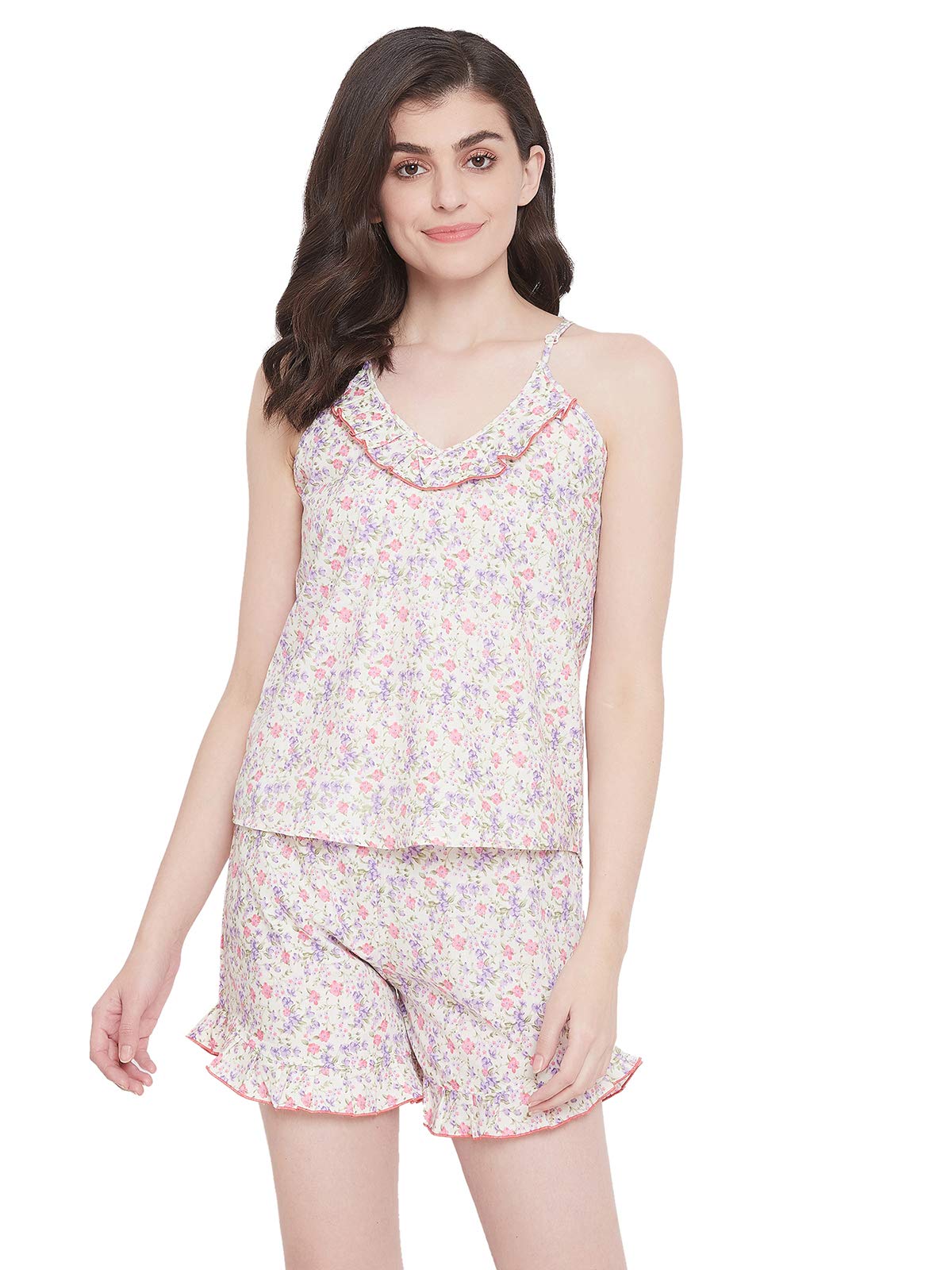 Clovia Women's Cotton Floral Printed Top & Shorts Set