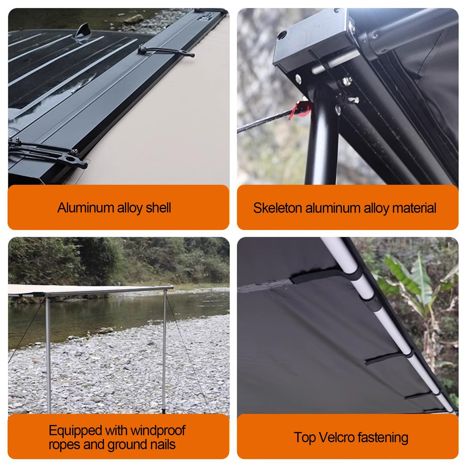 Tendalino Auto con Guscio in Lega di Alluminio, Tendalino Laterale per Auto con Protezione da Sole e Pioggia, per Camper, Tende 4x4 e SUV, UPF≥50+, PU≥4000+(Silver,160x250cm)