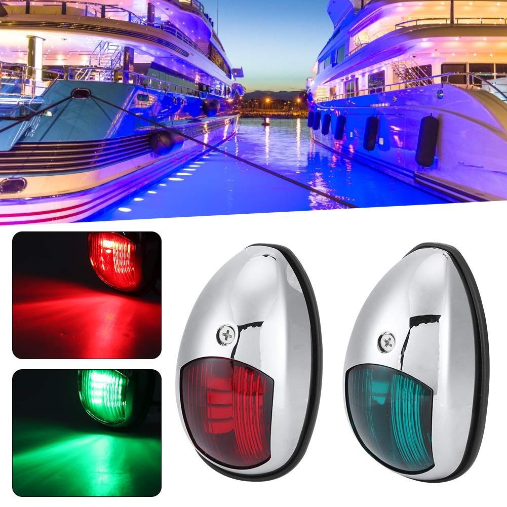 Qiilu Leds Boat Navigation Lights Stern Lights for Boats led 12V LED Marine Navigation Light Waterproof Green Starboards Red Port Lamp Side Mount for 20m Boat Maximum