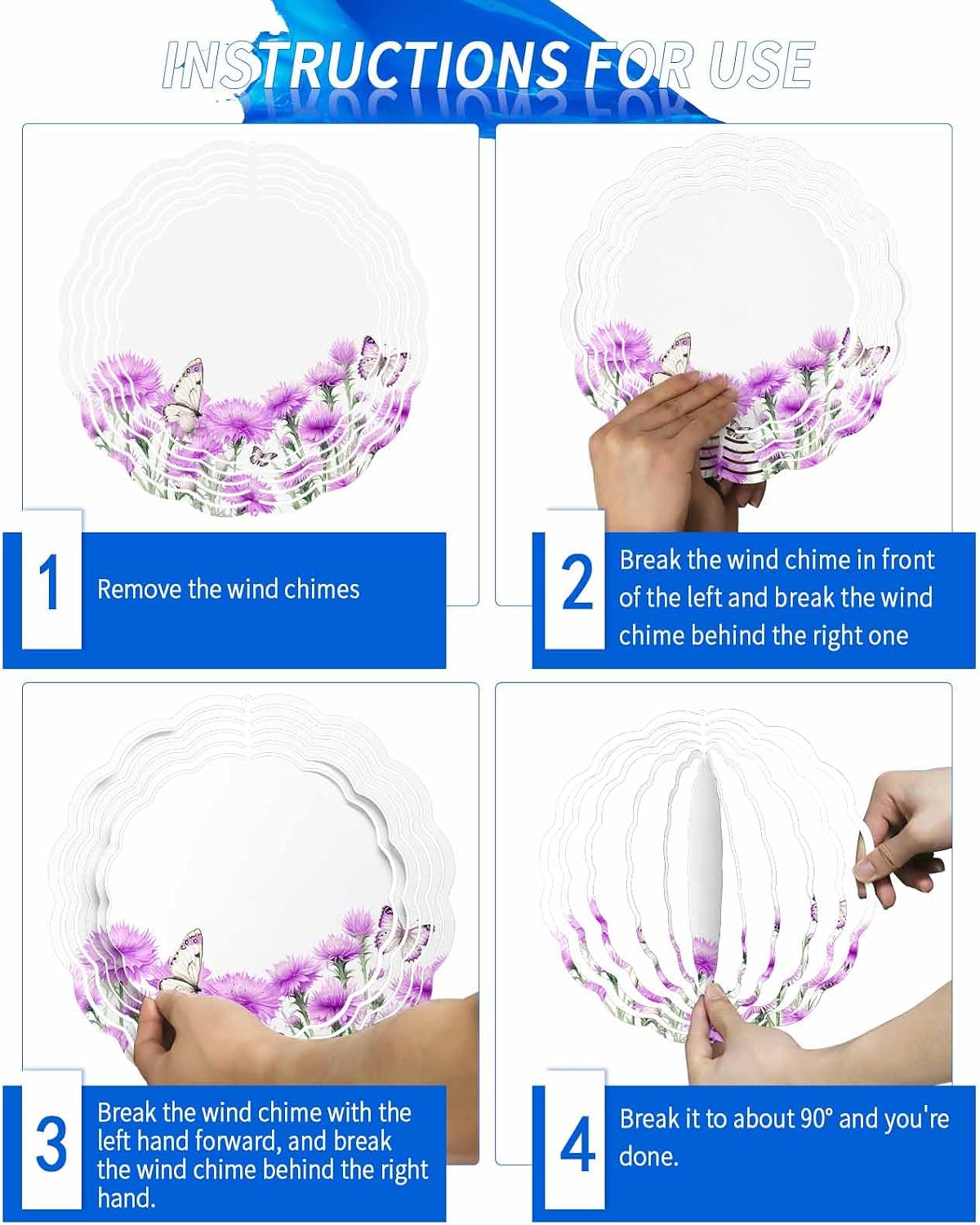 Outdoor Wind Spinner Blanks, Spring Purple Flower Floral Print Summer Wildflowers,Wind Sculptures 3D Visual Round Decoration for Garden,Front Door, 12 Inch
