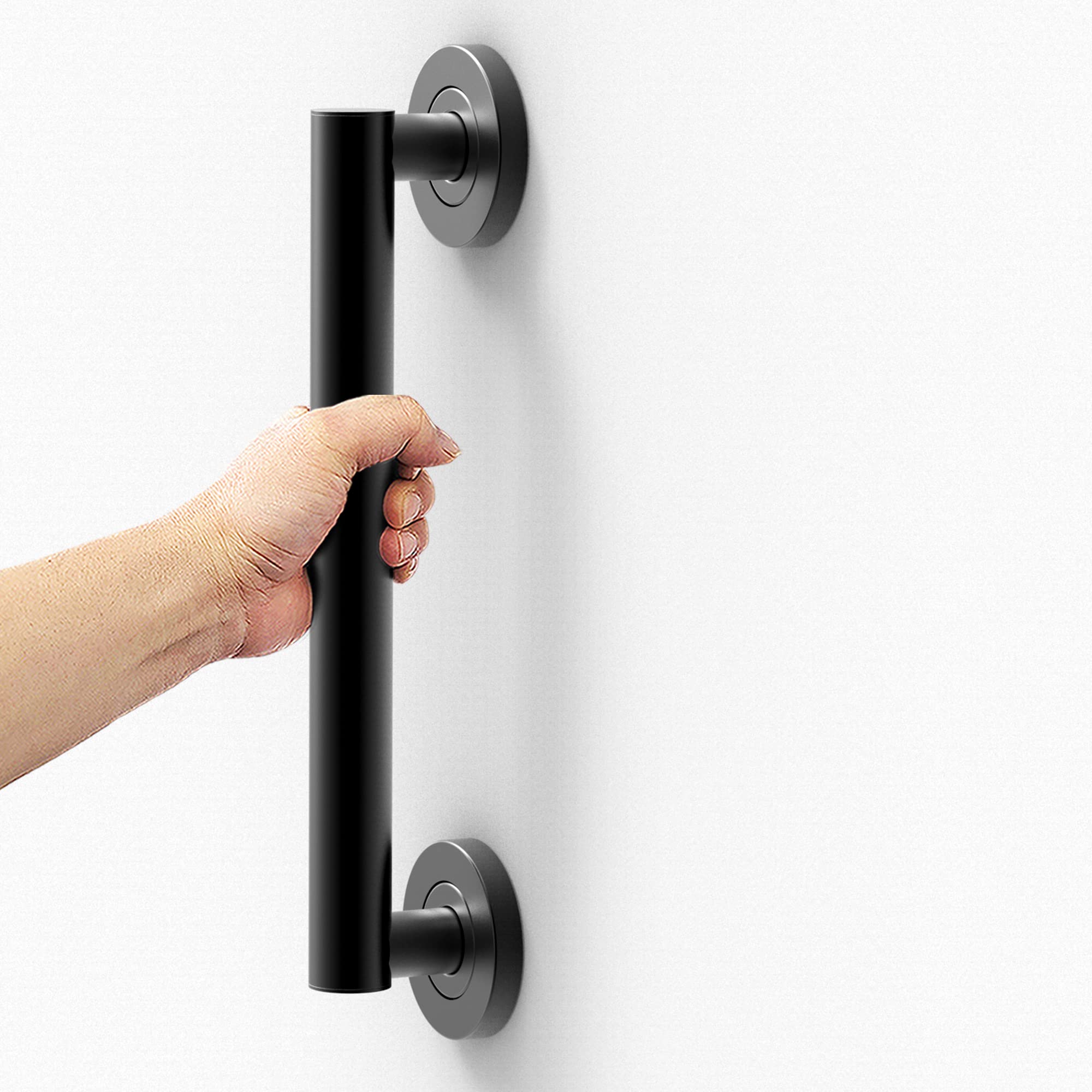 Barra di sicurezza decorativa da bagno, 1-1/4" conforme ADA, 226,8 kg, supporto per bilanciamento del peso (30,5 cm, nero opaco)