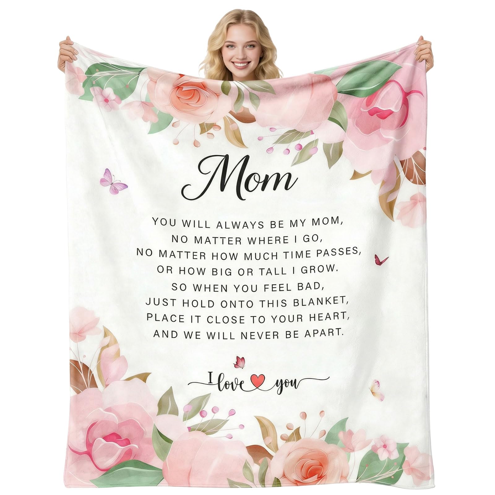 twirush Gifts for Mum, 50x60'' Mum Birthday Gifts from Daughter Son, Cozy Floral Print Flannel Blanket for Mom, Mothers Day, Birthday, Valentine for Mummy, Mother, Stepmom