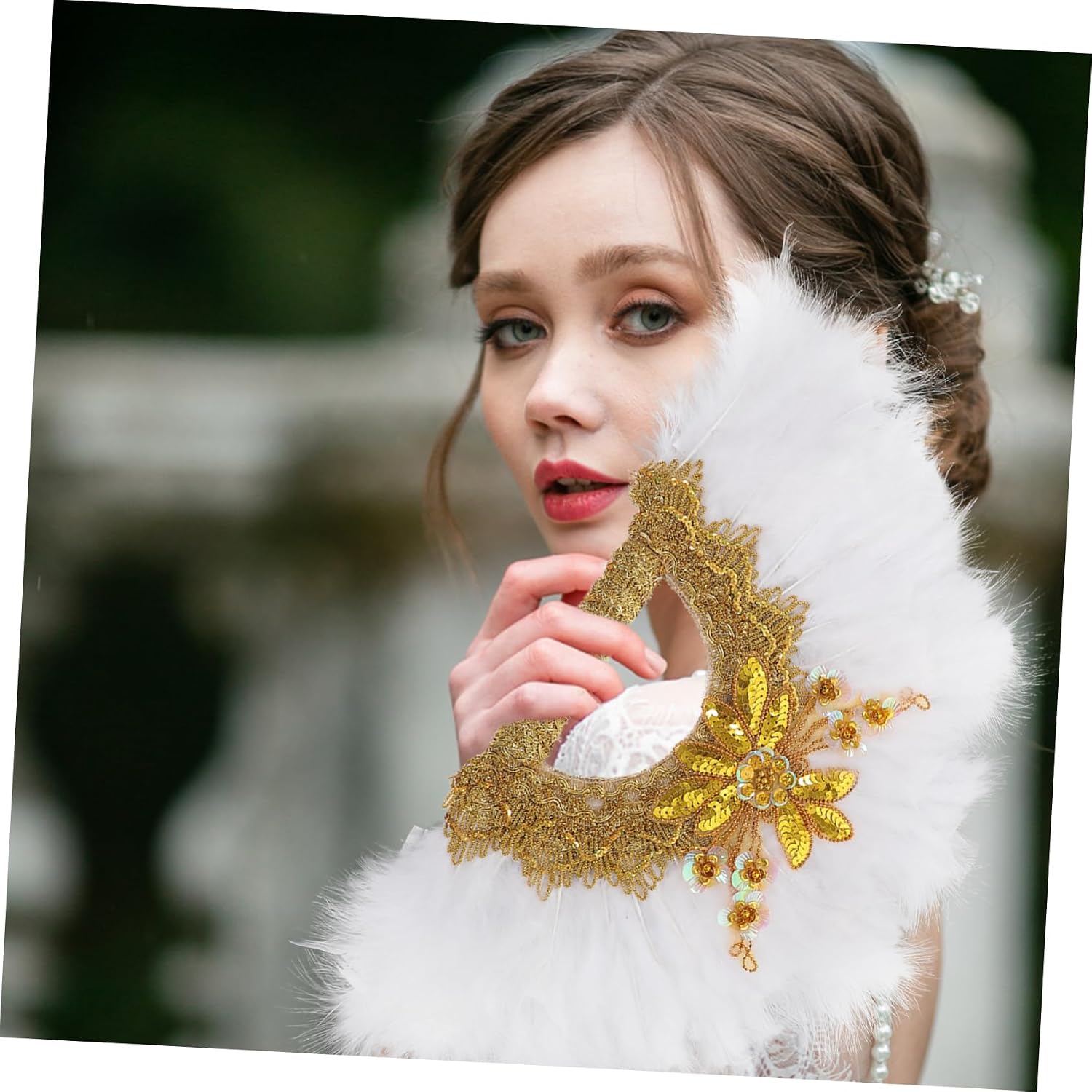 Elegant Wedding Bride Fan Handheld Plume Fan for Decorations Photo Props