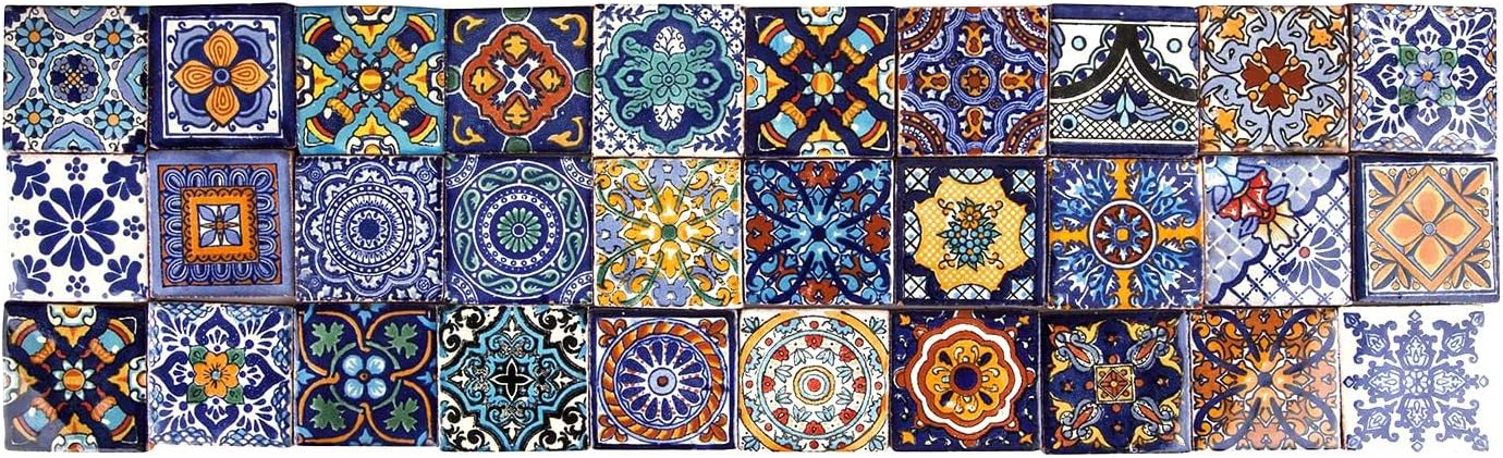 Mexican Ceramic Tiles 2x2 - Tonito by Cerames - 120 Decorative Mexican Mosaic Tiles for Bathroom, Kitchen, Shower, Stairs, Living Room, Kitchen backsplash | Mexican Tiles backsplash Talavera
