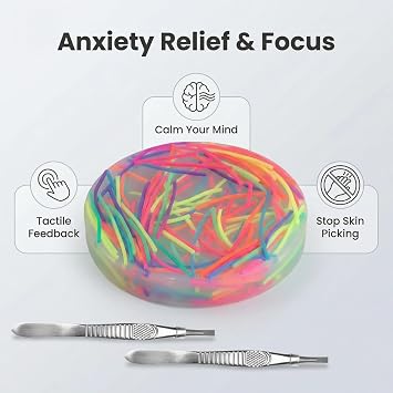 2 Pcs Picky Pad Skin Picking Fidget Toys with Tweezers & String Silicone Picking Pad for Adults Kids Stress & Anxiety Relief Silicone Sensory Pads for Skin Picking Dermatillomania Trichotillomania (C)