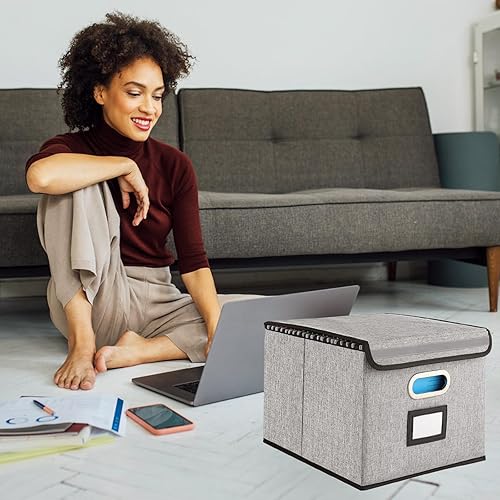 Miniatura 7 de Caja de almacenamiento plegable gris moderna con tapa, 11 x 12 x 14.75 pulgadas, 16 compartimentos, 1 paquete