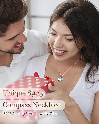Miniatura 3 de LOUISA SECRET Regalos de Graduación para Ella 2025, Collar de Plata de Ley S925 con Brújula y Piedra Natal Colgante para Ella, Joyería de Cumpleaños
