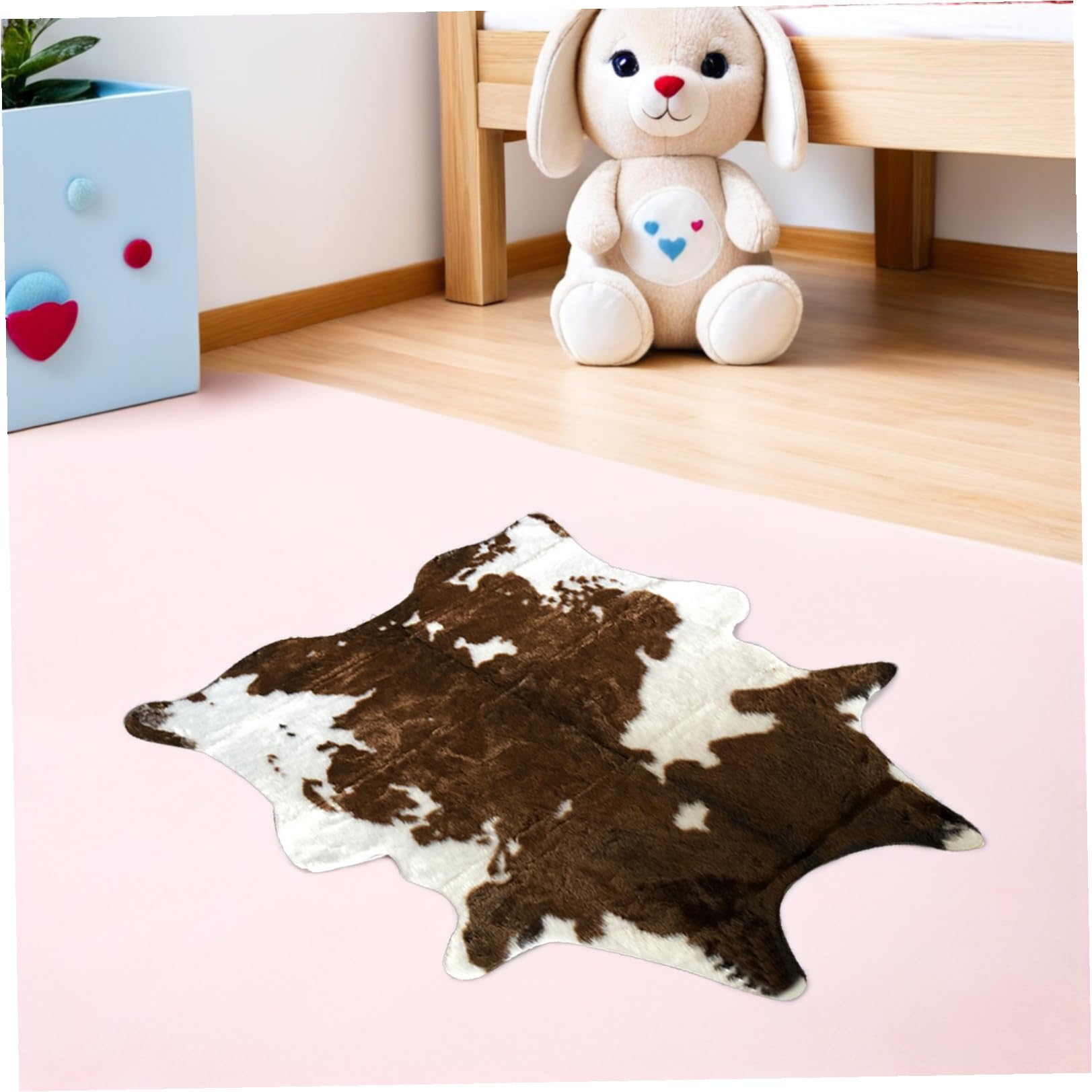 Tapis Doux Imitation Peau de Vache Marron Moelleux pour Salon et Chambre, Moquette Lavable Légère et Réutilisable, Décoration Maison Chaleureuse