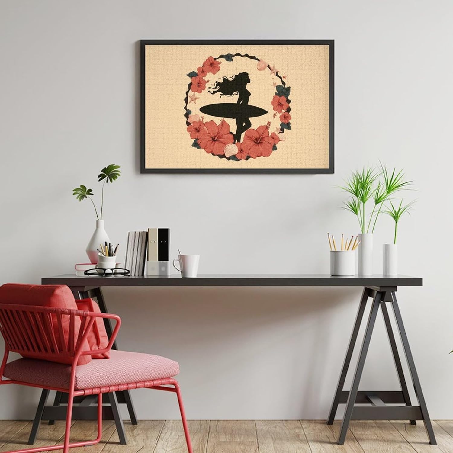 Surfer Women Print Surfing Puzzles for Adults 1000 PCS Wooden Jigsaw Puzzle Wall Decor Christmas