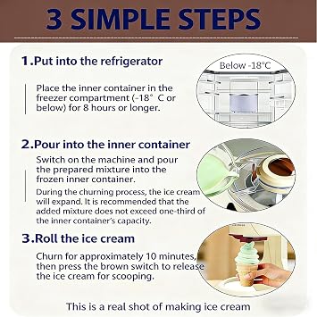Ice Cream Maker, 1L Automatic Soft Serve Machine for Sorbet & Frozen Desserts, One-Click Operation, Removable & Washable Components, Perfect for Homemade Yogurt