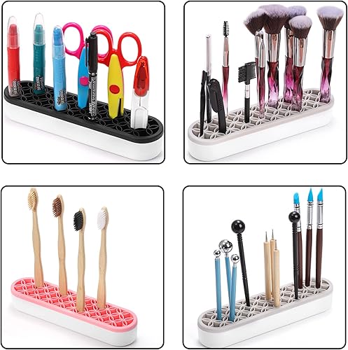 Miniatura 6 de Elsjoy Paquete de 3 soportes de silicona para brochas de maquillaje, organizador de cosméticos de escritorio, soporte para bolígrafos, soporte para