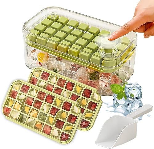 Promoción de invierno - Molde de hielo doble con tapa 64 celdas, puede agregar buen gusto para whisky, cócteles, té, café, etc., cantidad limitada,