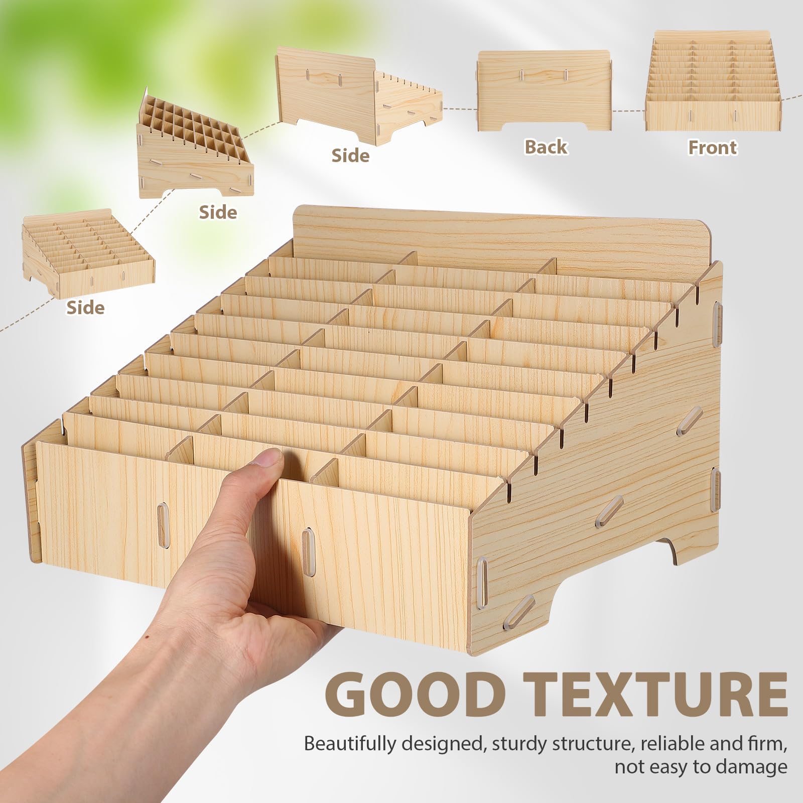 UKCOCO Wooden Mobile Phone Storage Box: 30 Grids Wooden Cell Phone Holder for Watches Wallets Coins Keys - Desk Organizer for Classroom Meeting Room Office Desktop Storage Case - Image 4