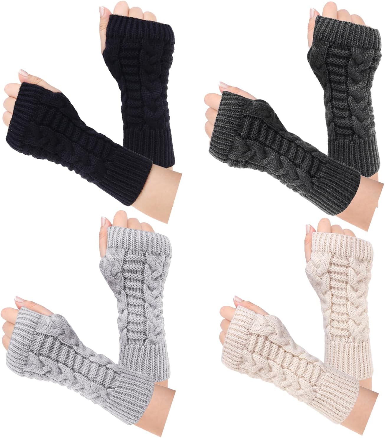 Loritta Women's Fingerless Gloves Winter Warm Knit Crochet Thumb Hole Arm Warmers One Size