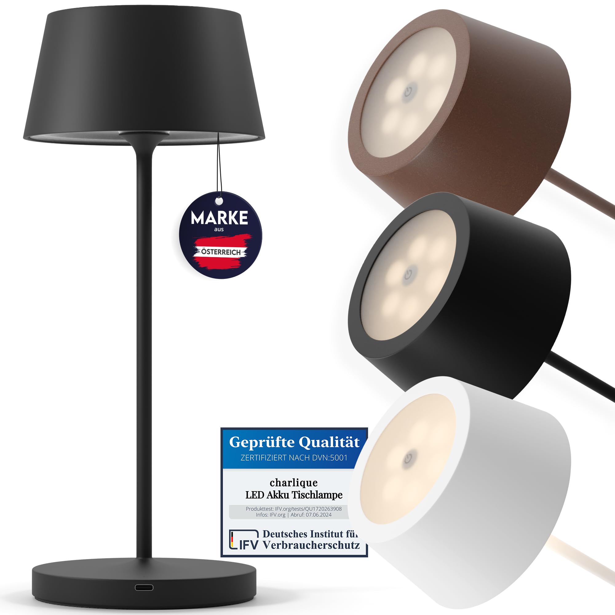 charlique® Dinner Light 2 - Rechargeable LED Table lamp in Black | Cordless, Portable and Battery Powered USB lamp for Living Room or as Bedside lamp | up to 48 h Operating time