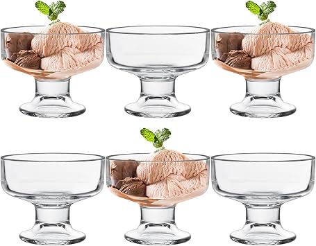Set of 6 Ice Cream Sundae Glasses, 200ml Glass Dessert Bowls, Clear Ice Cream Bowls, Prawn Cocktail Glasses, Trifle Bowl Serving Dishes for Desserts, Pudding, Appetizer, Milkshake