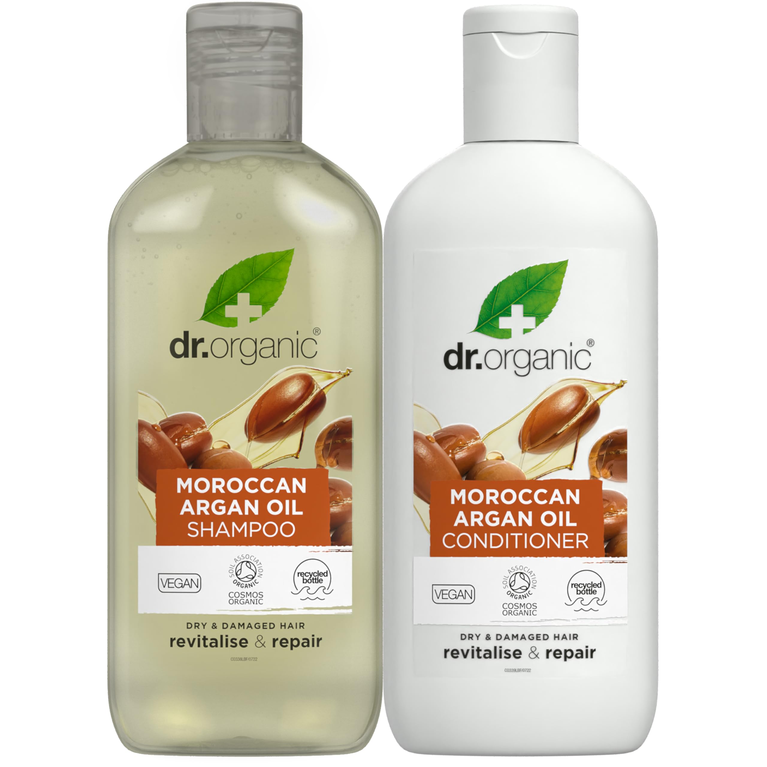 Dr Organic - Moroccan Argan Oil Shampoo & Conditioner Set with Travel Bag - Women's & Men's Skincare - Revitalise, Moisturise & Nourish - Vegan, Cruelty, Paraben & SLS Free - 265ml & 265ml - Bundle