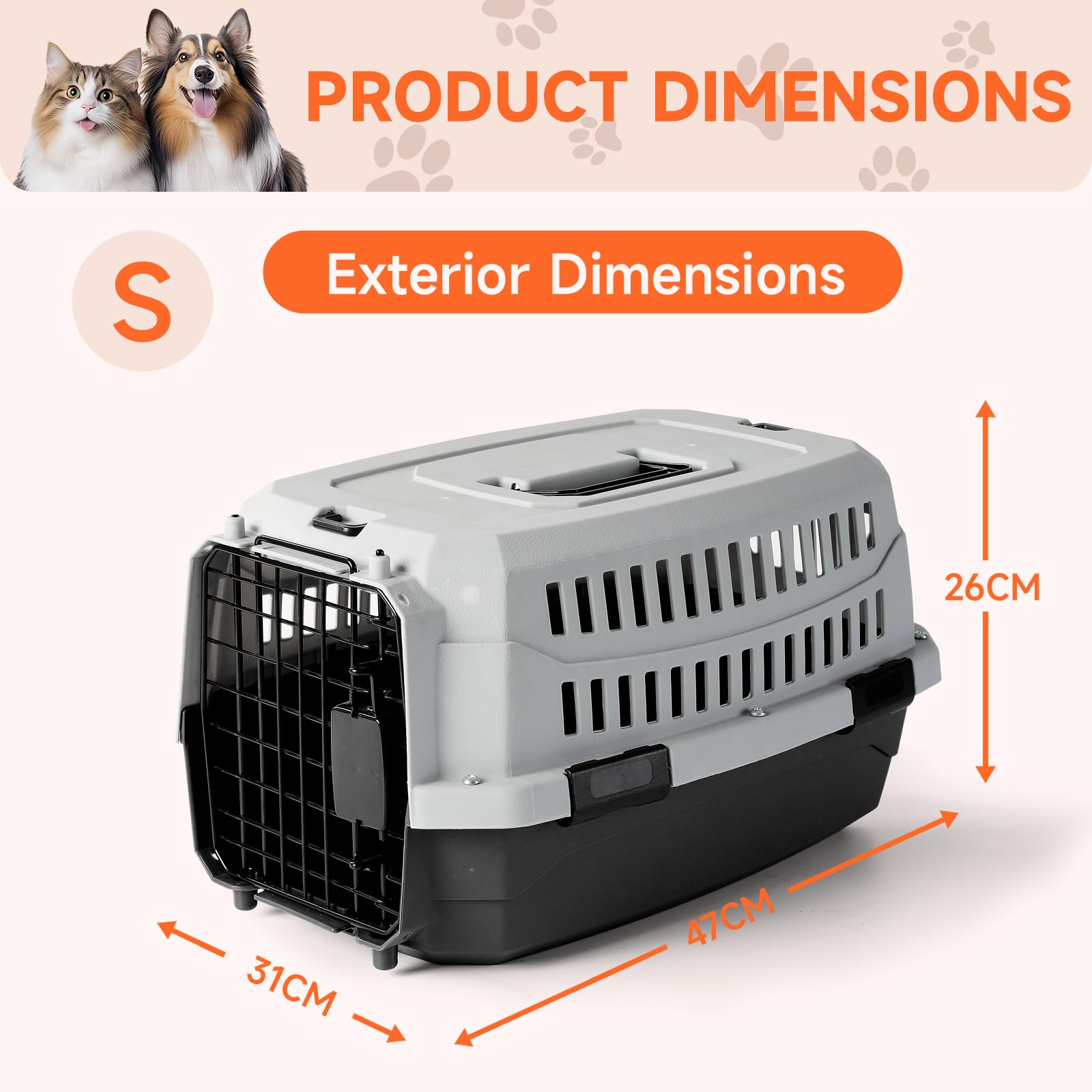 Nobleza Transportin Gato Perro Pequeño,Transporte Portátil y Transpirable para Mascotas,Transporte de Plástico para Perros,47 * 31 * 26CM,Negro & Gris