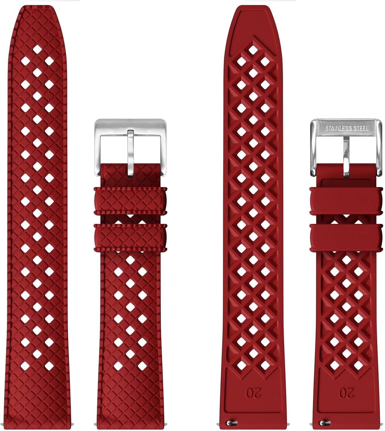 WOCCI Hollow Watch Bands, FKM Rubber (Not Silicone), Replacement Strap, Quick Release, Stainless Steel Buckle, 20mm 22mm