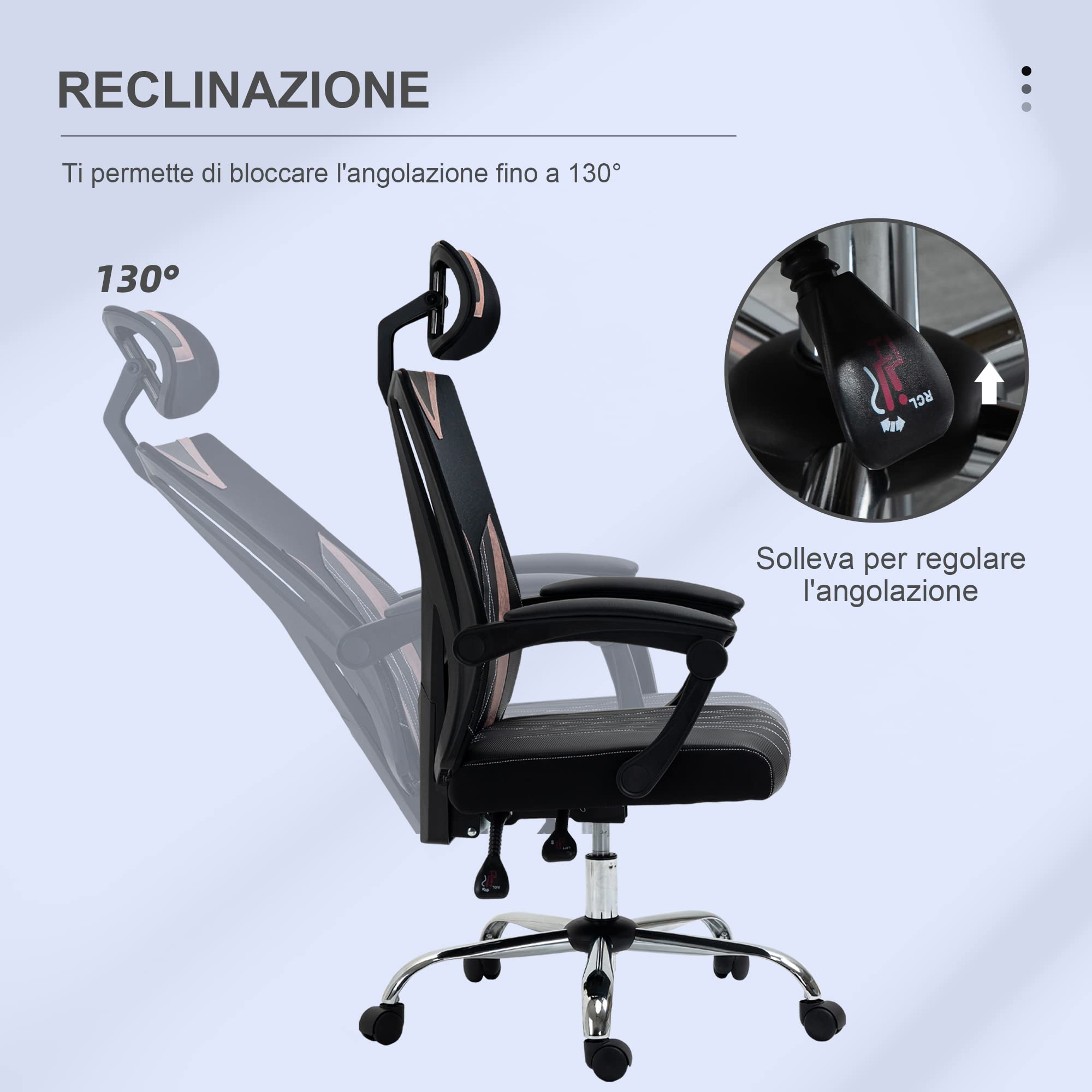 Vinsetto Sedia da Ufficio Ergonomica con Rotelle 58x62.5x112-120cm Rosa