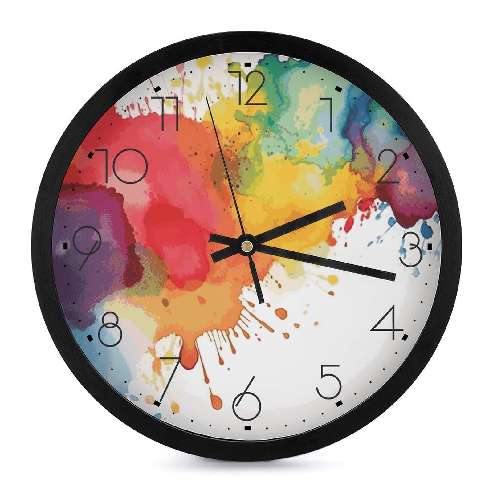 Horloge murale sans tic-tac ronde 25,4 cm éclaboussures peinture pile