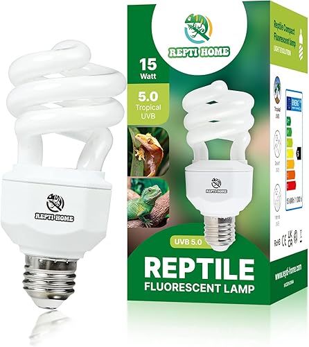 Luz de reptil UVA UVB - 15W 5.0, terrario tropical y subtropical lámpara fluorescente compacta, bombilla de reptil UVB para serpientes, camaleones,