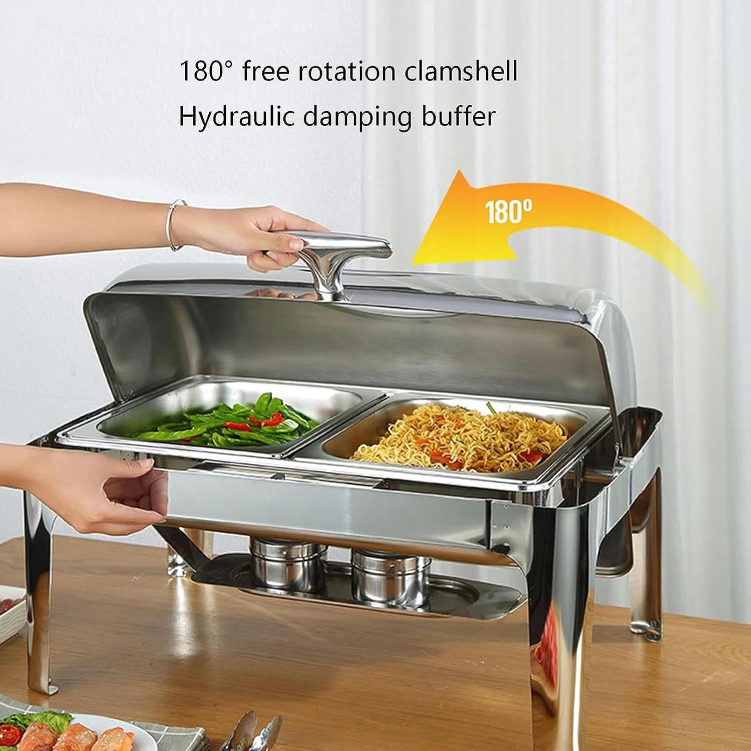 Buffet r and Heater - Buffet Plate with Lid, Hotpot Buffet Setting, Food Heater for Party Buffet, Table Buffet Heater. Trolley Food Heater,Steel Lid-three-9L (Visible Lid Sing