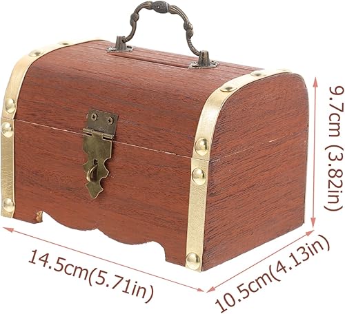 Miniatura 2 de Happyyami Caja de monedas vintage de madera, caja de almacenamiento retro de madera del tesoro, caja de almacenamiento de madera alcancía caja de