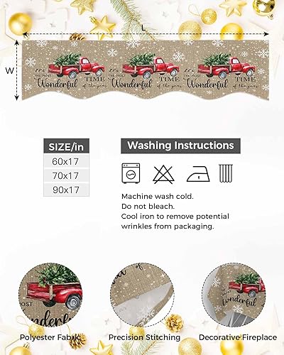 Miniatura 5 de Bufanda roja de Navidad para chimenea de 90 x 17 pulgadas, decoración de copos de nieve de pino de invierno, cubierta de bufanda para chimenea,