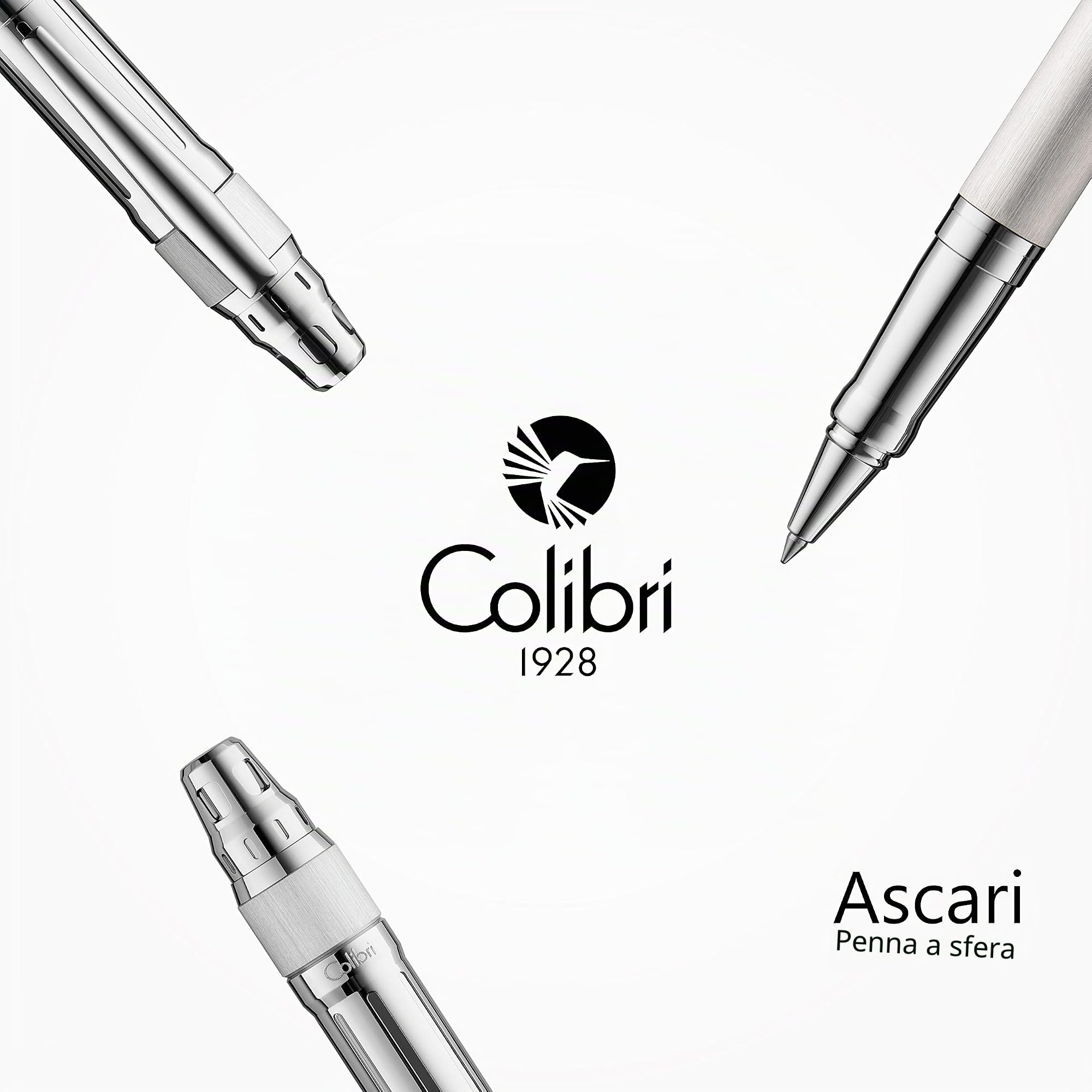 Colibri Penna roller Ascari-Colore Cromata lucida/nera-Penna di lusso-Clip a molla -Viene fornita in una elegante confezione regalo-Adatta per uomini e donne. (Cromata e bianco)