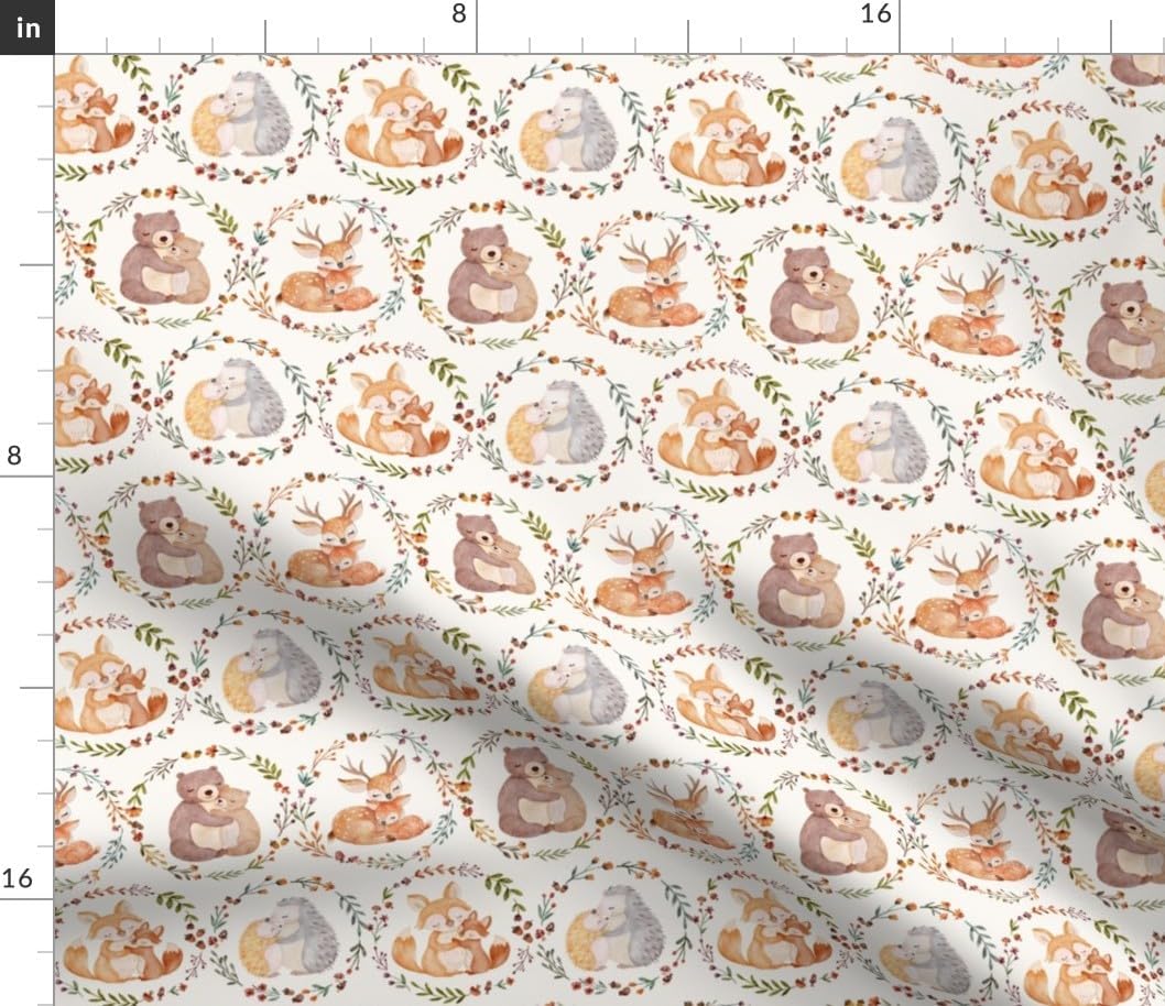 Spoonflower Fabric - Watercolor Woodland Baby Animals Whimsical Fun Cute Happy Cheerful Printed on Petal Cotton Fabric Fat Quarter - Sewing Quilting Apparel Crafts Decor