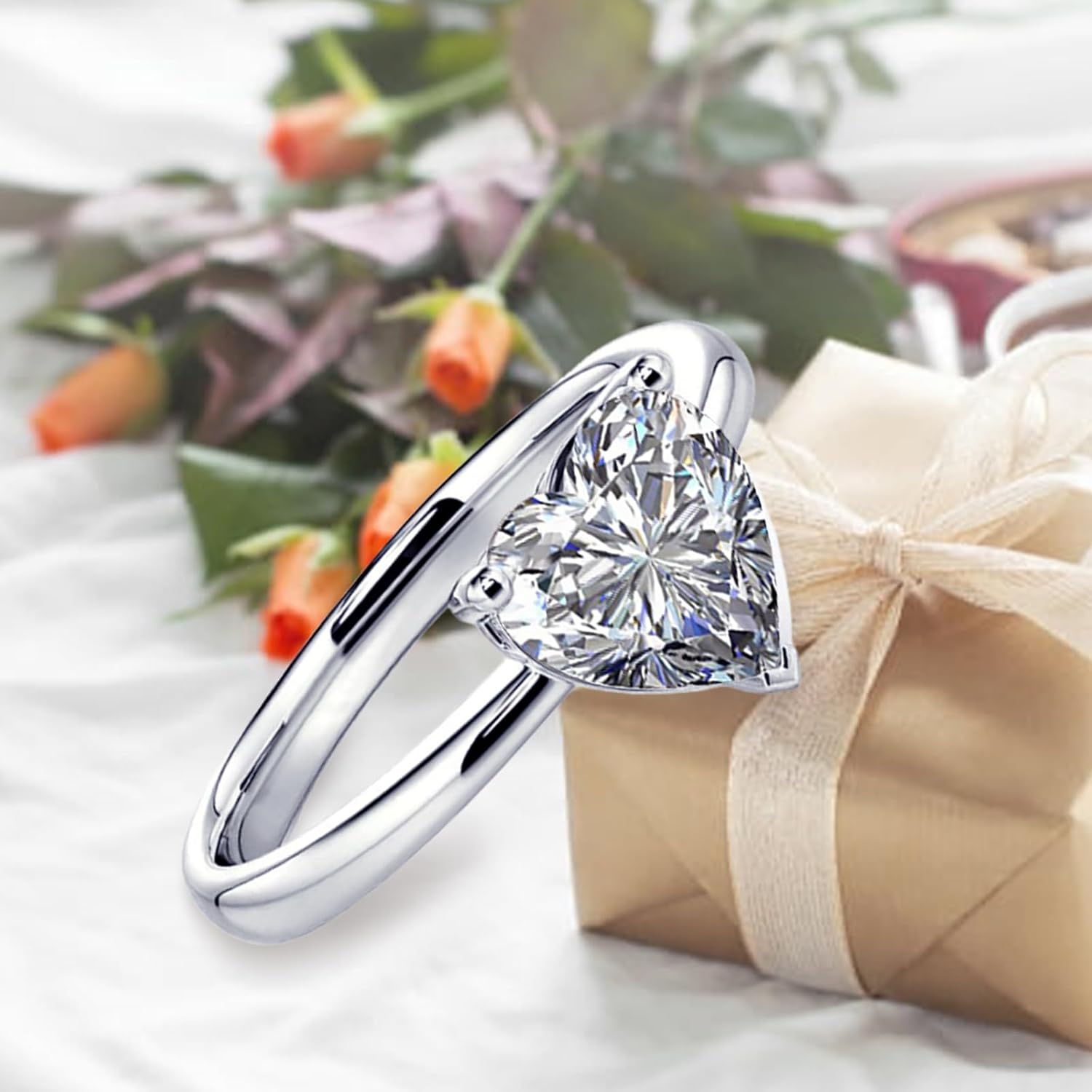 DIYA 1CT Heart Shaped Moissanite Engagement Rings for Women D Color VVS1 S925 Sterling Silver Heart Cut Moissanite Promise Eternity Wedding Anniversary Christmas Jewelry Gifts for Wife Size 6-9