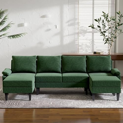 FONTOI 110 Inch U Shaped Sectional Couch with Storage Space, 6-Seat Sofa with Moveable Ottoman, Modern Modular Sofa for Living Room, Apartment, Green