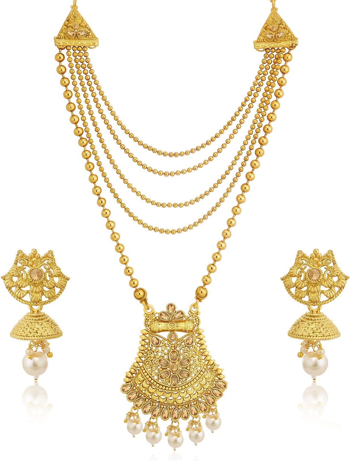 SukkhiAmazing LCT Gold Plated Wedding Jewellery Pearl Long Haram Necklace Set For Women (N83801)