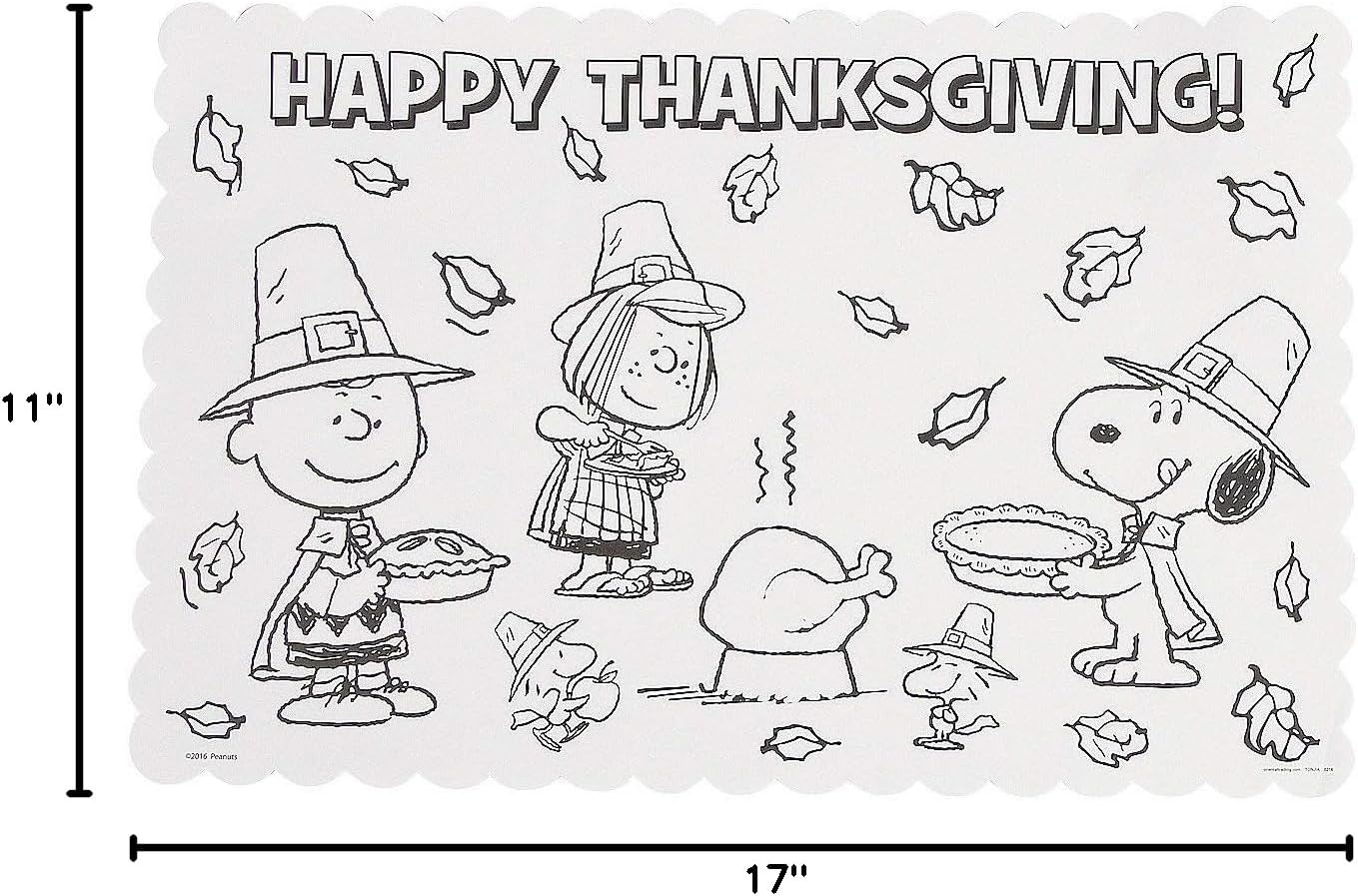 Fun Express Thanksgiving Placemats for Kids - Peanuts Charlie Brown & Snoopy Coloring Paper Place Mats Disposable | 12 Pack Thanksgiving Crafts Activities for Children's Holiday Party Table Settings