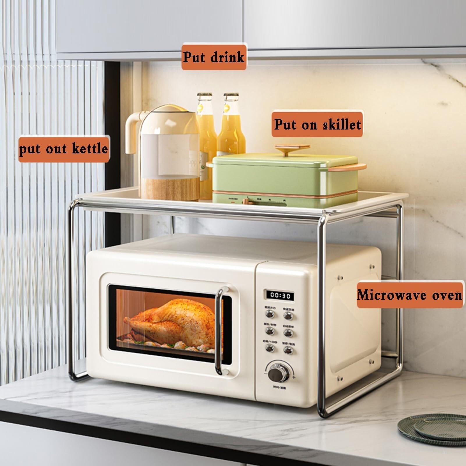 Supporto for forno a microonde, mensola da tavolo, supporto banco, cuociriso, contenitore for casa moderna(32x40x50cm)