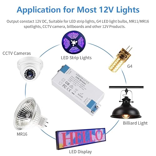 Miniatura 5 de Fuente de alimentación del controlador LED 12V 60W Controladores LED Transformador 100-240V AC a 12V DC Salida de bajo voltaje para tiras de luces,