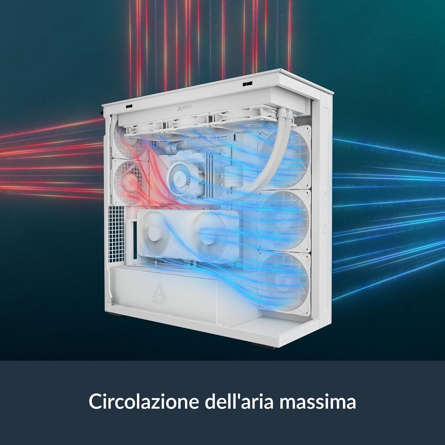 ARCTIC Xtender VG (White) with Vertical GPU Mount - PC Case, Tempered Panorama Glass, 2 x 420 mm Radiator Support, Full Tower, Big Tower, E-ATX, 5X A-RGB Fans pre-Mounted - White