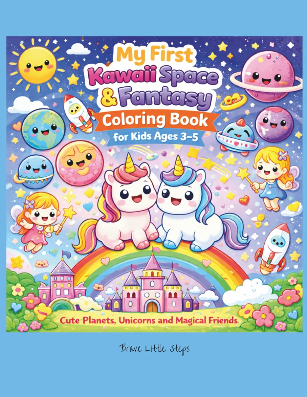 My First Kawaii Space & Fantasy Coloring Book for Kids Ages 3–5: Cute Planets, Unicorns and Magical Friends (Brave Little Steps – Kawaii Coloring Series)