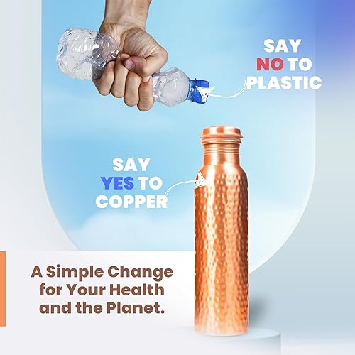 Miniatura 6 de Botella de agua de cobre  32 oz ideal para beber, viajar, botella de gimnasio, botella de agua de cobre martillada hecha a mano (martillada)